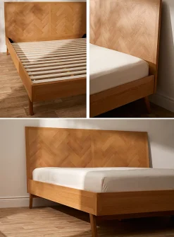 Sleek natural oak bed frame
