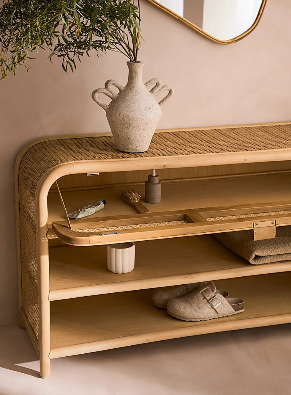 Sleek natural rattan hutch
