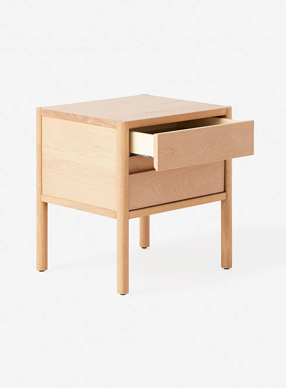 Sleek oak bedside table
