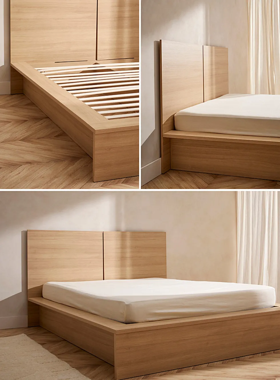 Sleek oak platform bed frame