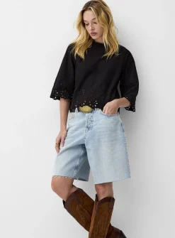 3/4-sleeve broderie anglaise T-shirt