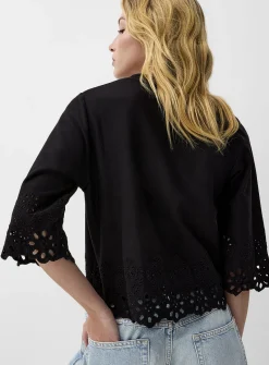 3/4-sleeve broderie anglaise T-shirt