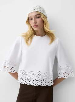 3/4-sleeve broderie anglaise T-shirt