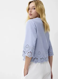 3/4-sleeve broderie anglaise T-shirt