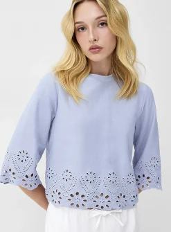 3/4-sleeve broderie anglaise T-shirt