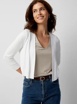 3/4-sleeve fine knit open cardigan