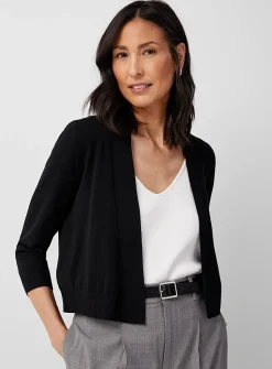 3/4-sleeve fine knit open cardigan