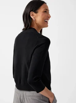 3/4-sleeve fine knit open cardigan