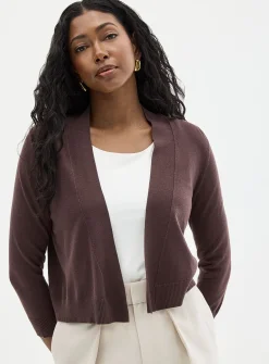 3/4-sleeve fine knit open cardigan