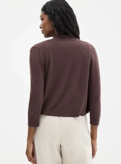 3/4-sleeve fine knit open cardigan