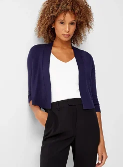 3/4-sleeve fine knit open cardigan