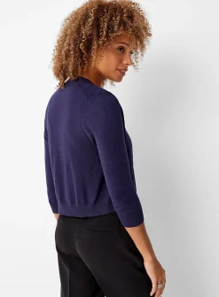3/4-sleeve fine knit open cardigan