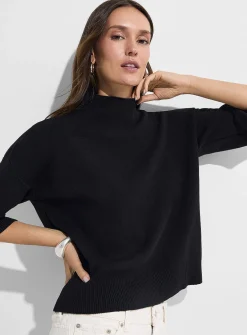 3/4-sleeve mock-neck sweater