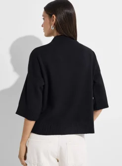 3/4-sleeve mock-neck sweater