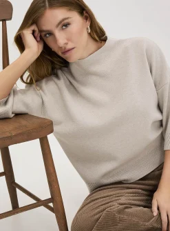 3/4-sleeve mock-neck sweater