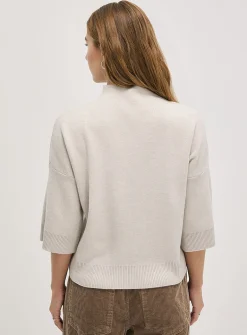 3/4-sleeve mock-neck sweater