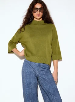 3/4-sleeve mock-neck sweater