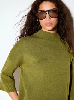 3/4-sleeve mock-neck sweater