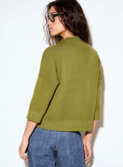 3/4-sleeve mock-neck sweater