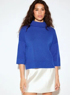 3/4-sleeve mock-neck sweater