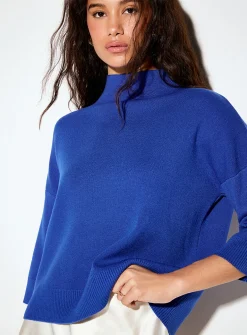 3/4-sleeve mock-neck sweater