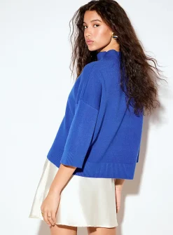 3/4-sleeve mock-neck sweater