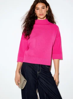 3/4-sleeve mock-neck sweater