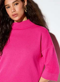 3/4-sleeve mock-neck sweater