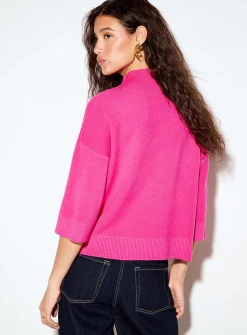 3/4-sleeve mock-neck sweater
