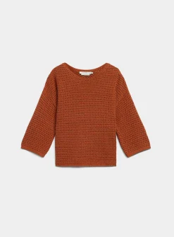 3/4-sleeve openwork crocheted sweater