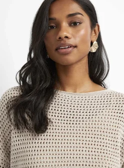 3/4-sleeve openwork crocheted sweater