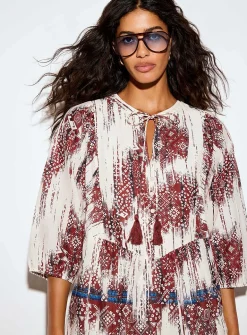3/4-sleeve printed tunic dress