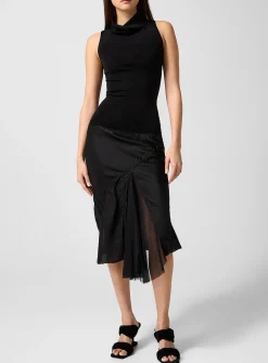 Sliced pure silk satin jersey dress