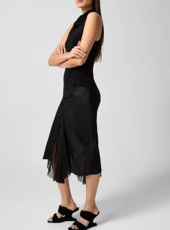 Sliced pure silk satin jersey dress