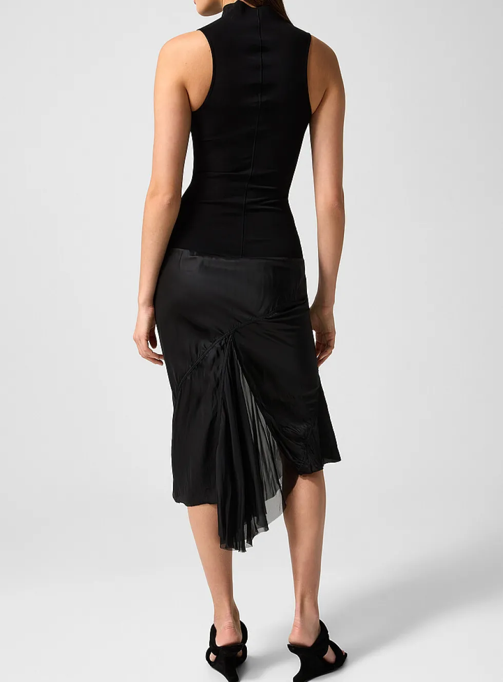 Sliced pure silk satin jersey dress