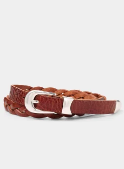 Slim braided leather belt
