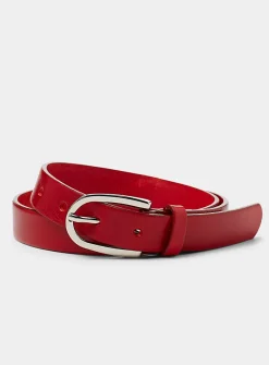 Slim half-oval-buckle leather belt