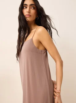 Slim straps side slit maxi micromesh dress