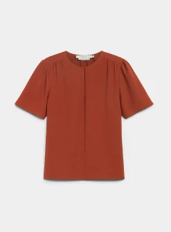 Slit-collar flowy crepe blouse