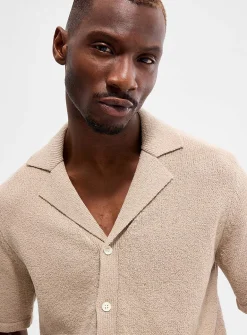 Slub knit open-collar cardigan
