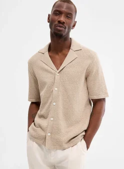Slub knit open-collar cardigan