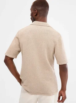 Slub knit open-collar cardigan