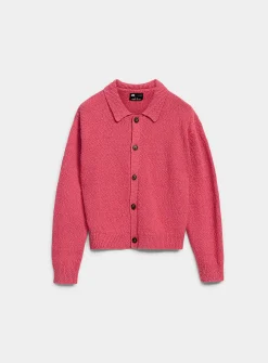 Slub knit polo-collar cardigan