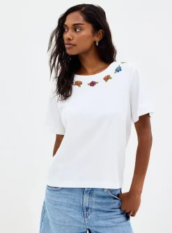Small beads pure organic cotton boxy-fit T-shirt