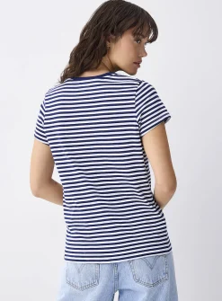 Small embroidery striped T-shirt