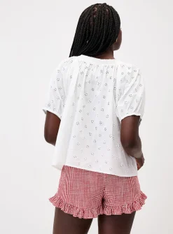 Small flowers puff-sleeve blouse