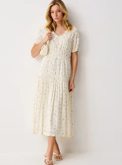 Small flowers smocked accents maxi dress