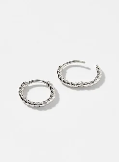 Small twisted silver hoops