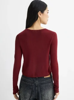 Small-button fine-knit cardigan