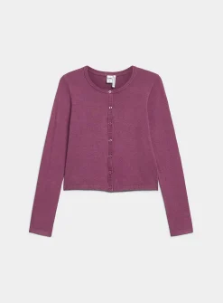 Small-button fine-knit cardigan
